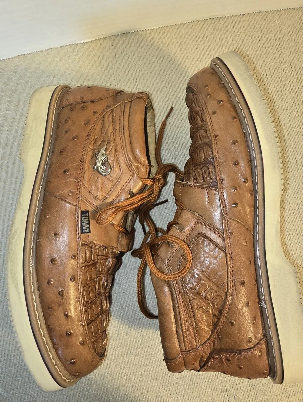 Crocodile Ostrich Print Men's Leather Shoes size 9.5